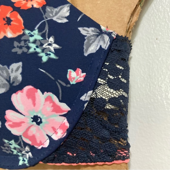 GILLY HICKS Floral Flowers Padded Push up Plunge Bra Navy Blue Pink Orange 34b - Picture 8 of 15